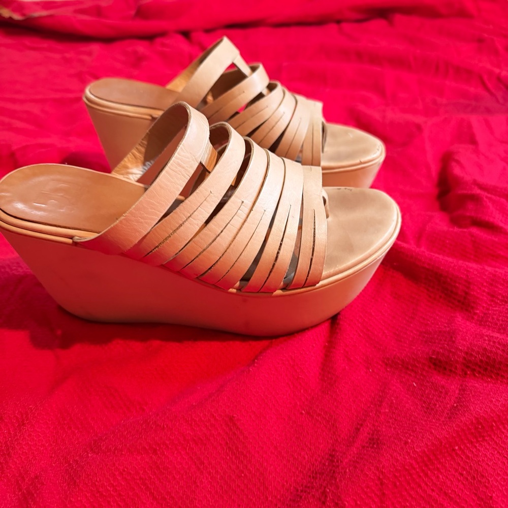 Joe's Jeans Beige Strappy Platform Wedge Sandals